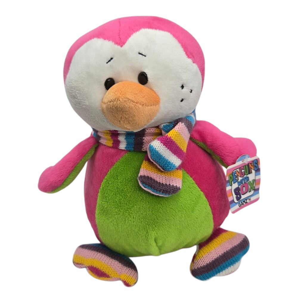 Ganz Penguins‎ With Sox Plush Penguin Stuffed Animal Knit Scarf Socks 9" Toy